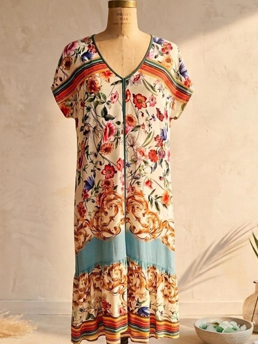 Johnny Was Felix Trapeze Midi Dress XS Boho Eclectic Maximalist